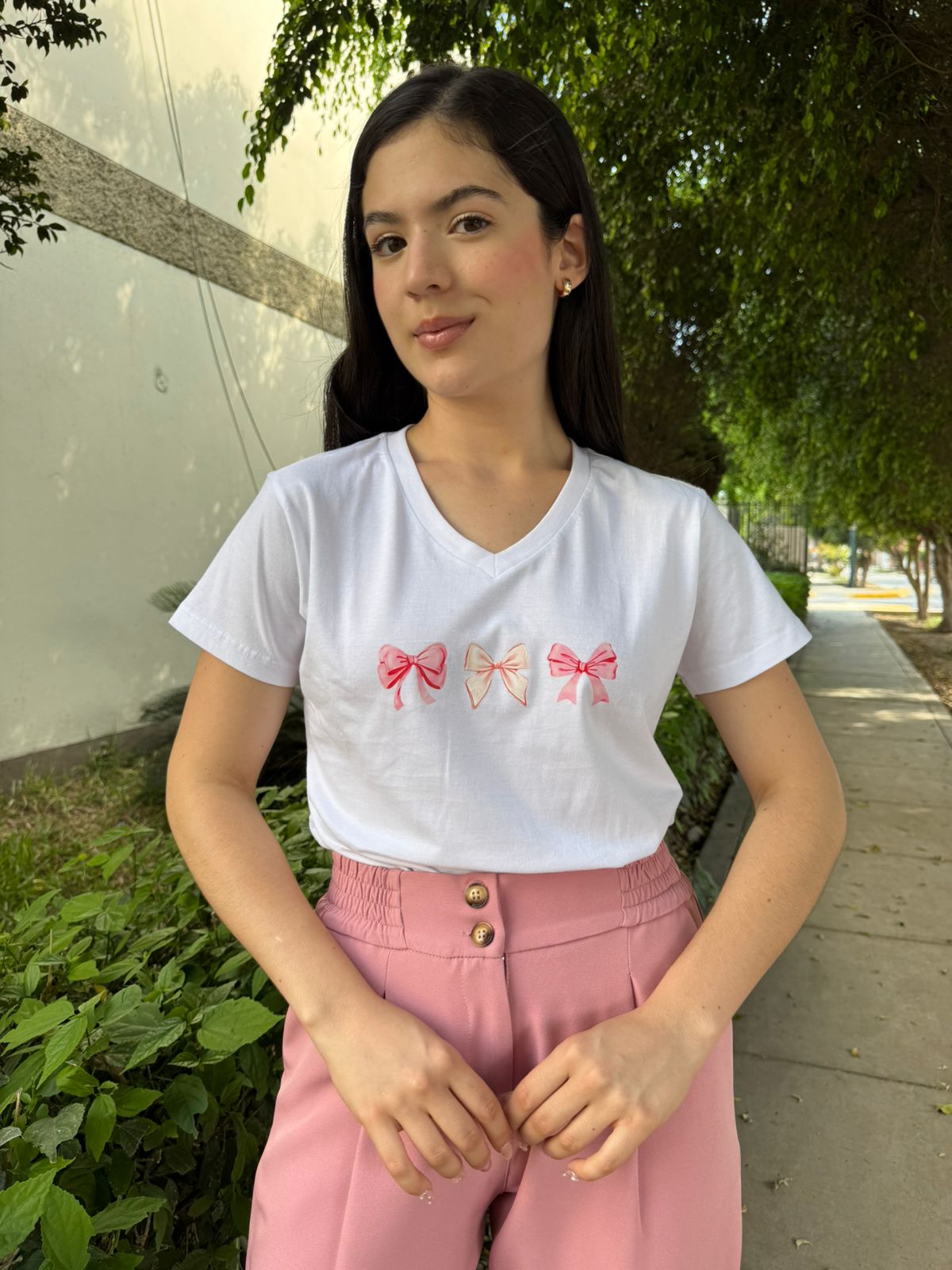 T-Shirt Lazos Cuello V - Blanco